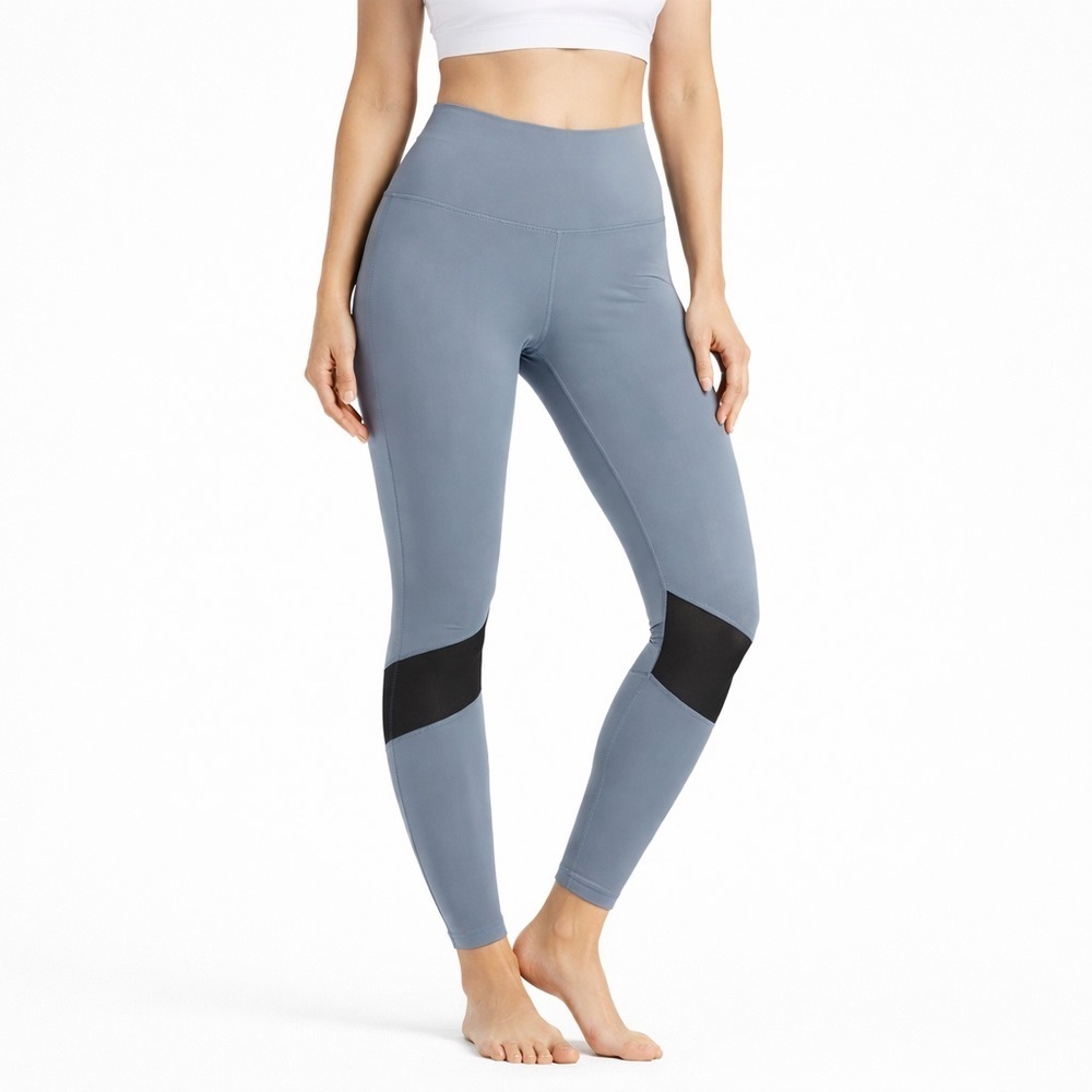 Leonisa High-Rise Compression Performance Leggings Mesh Panels XL Blue-Gray